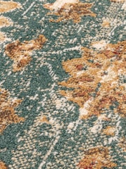 THE RUG EDIT Teal Cream Raja Border Rug - Image 8 of 9