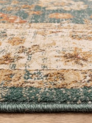 THE RUG EDIT Teal Cream Raja Border Rug - Image 9 of 9