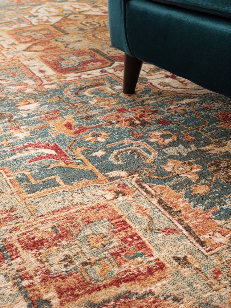 THE RUG EDIT Teal Multi Raja Medallion Rug - Image 2 of 9 THE RUG EDIT Teal Multi Raja Medallion Rug - Image 2 of 9