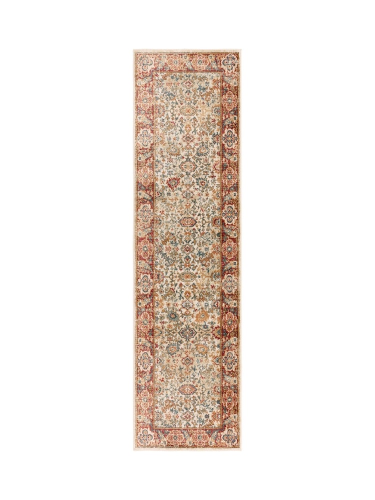 THE RUG EDIT Cream Red Raja Border Rug - Image 1 of 6 THE RUG EDIT Cream Red Raja Border Rug - Image 1 of 6
