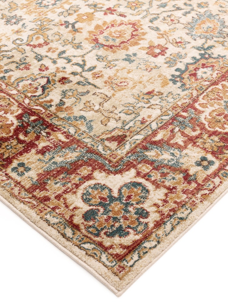 THE RUG EDIT Cream Red Raja Border Rug - Image 2 of 6 THE RUG EDIT Cream Red Raja Border Rug - Image 2 of 6