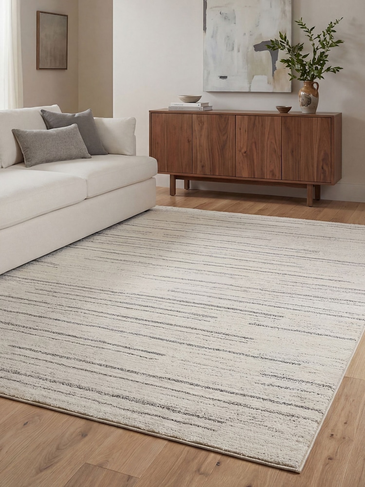 THE RUG EDIT Cream Grey Oslo Broken Stripes Rug - Image 1 of 9