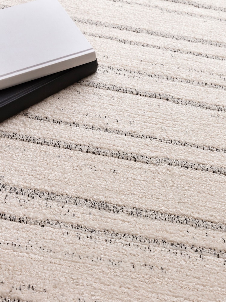 THE RUG EDIT Cream Grey Oslo Broken Stripes Rug - Image 2 of 9