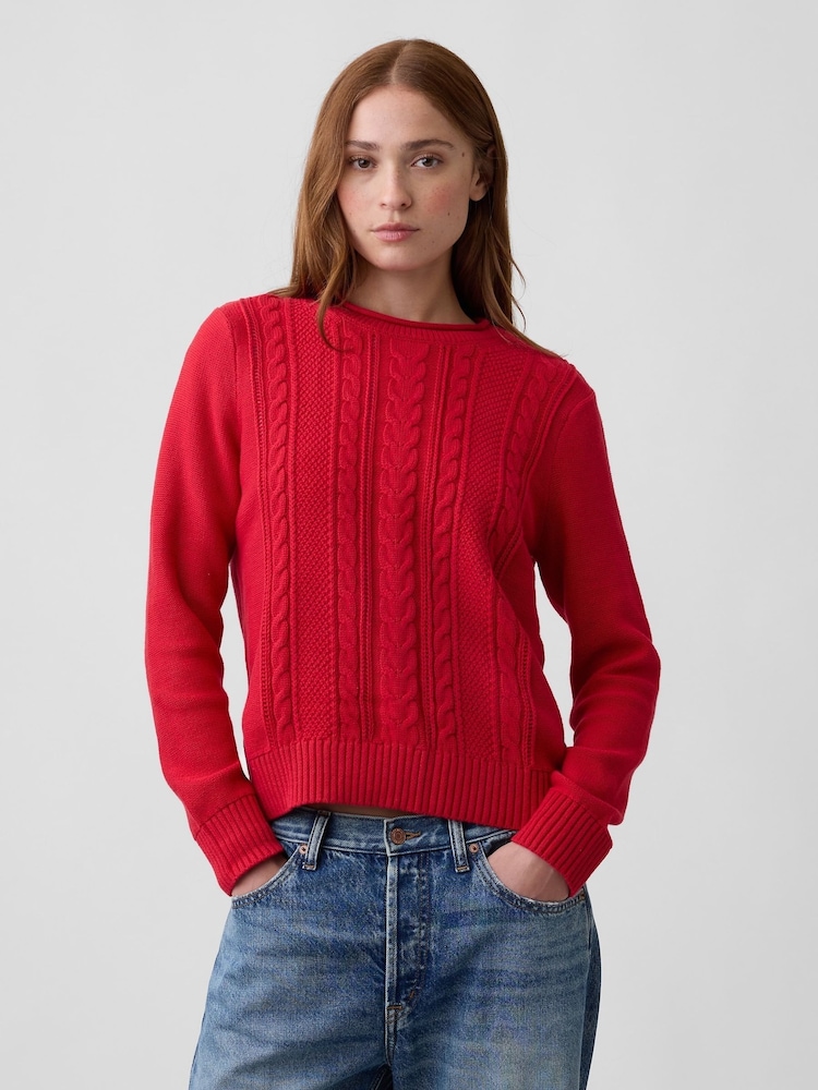 Gap Red Rolled Neck Cable-Knit Jumper - Image 1 of 4 Gap Red Rolled Neck Cable-Knit Jumper - Image 1 of 4