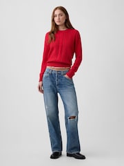 Gap Red Rolled Neck Cable-Knit Jumper - Image 3 of 4