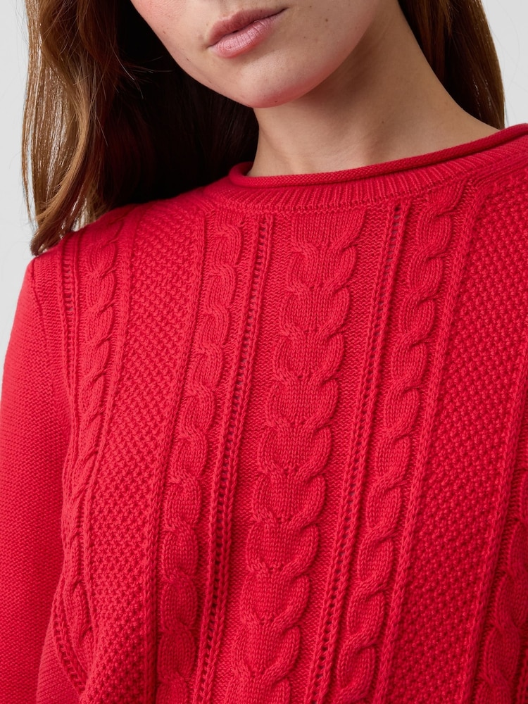 Gap Red Rolled Neck Cable-Knit Jumper - Image 4 of 4 Gap Red Rolled Neck Cable-Knit Jumper - Image 4 of 4