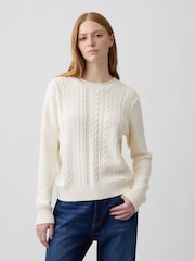Gap White Rolled Neck Cable-Knit Jumper - Image 1 of 4