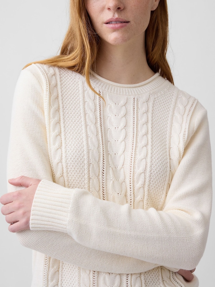 Gap White Rolled Neck Cable-Knit Jumper - Image 4 of 4