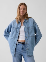 Gap Light Wash Denim Oversized Shirt Jacket - Image 1 of 4