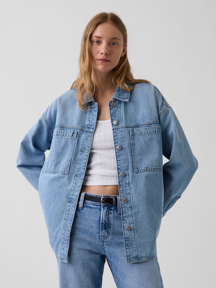 Gap Light Wash Denim Oversized Shirt Jacket - Image 1 of 4