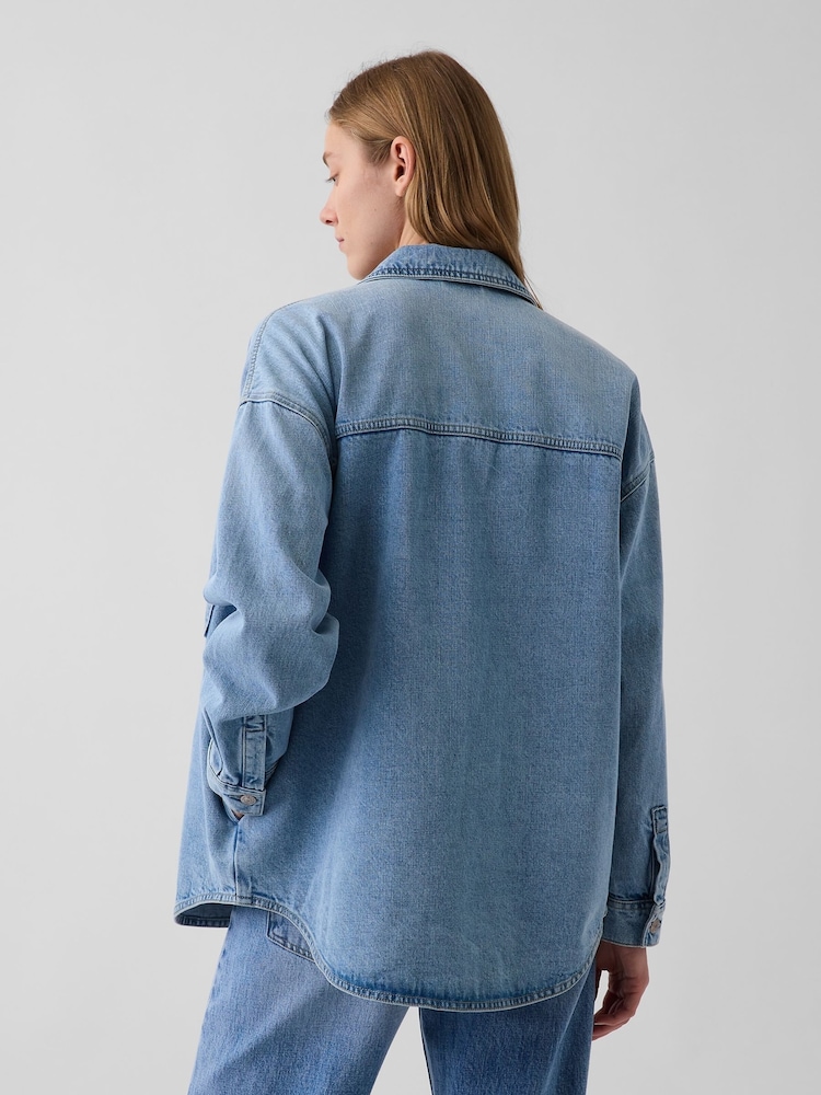 Gap Light Wash Denim Oversized Shirt Jacket - Image 2 of 4