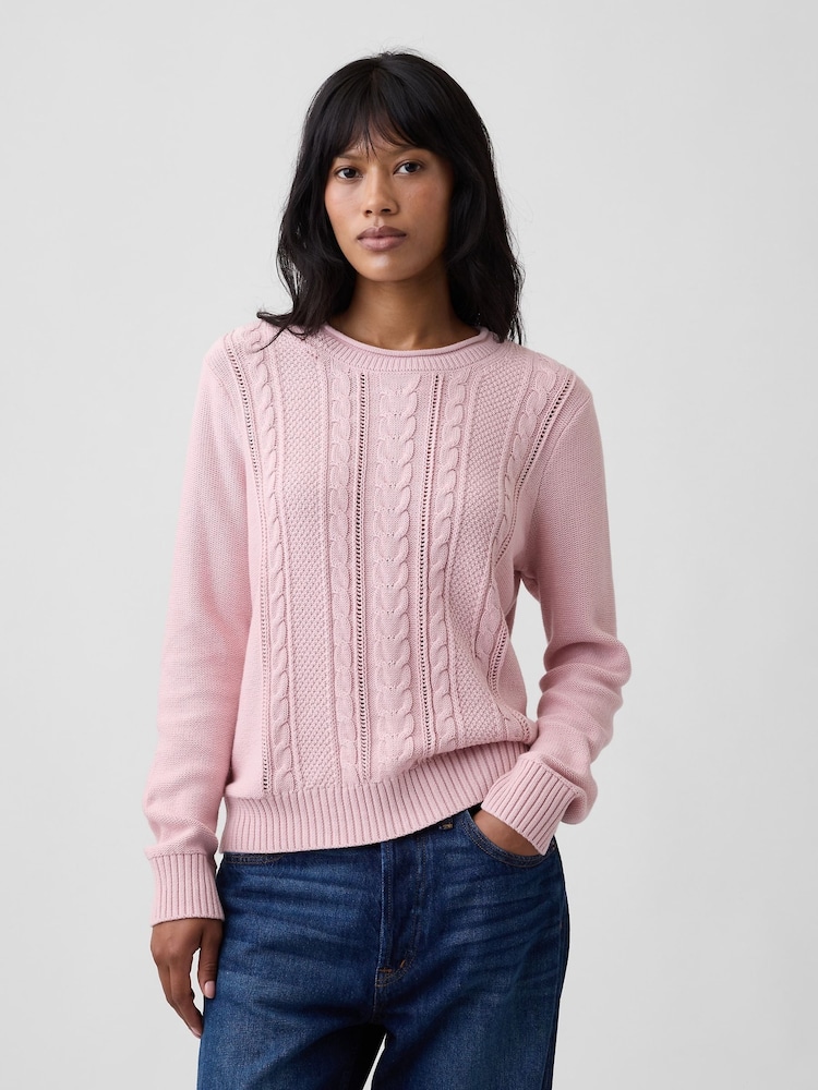Gap Pink Rolled Neck Cable-Knit Jumper - Image 1 of 4 Gap Pink Rolled Neck Cable-Knit Jumper - Image 1 of 4