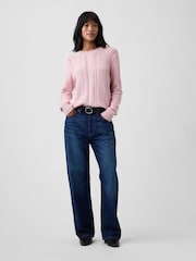 Gap Pink Rolled Neck Cable-Knit Jumper - Image 4 of 4