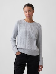 Gap Grey Rolled Neck Cable-Knit Jumper - Image 1 of 4