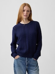 Gap Blue Rolled Neck Cable-Knit Jumper - Image 1 of 4