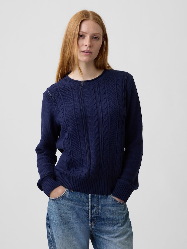Gap Blue Rolled Neck Cable-Knit Jumper - Image 1 of 4 Gap Blue Rolled Neck Cable-Knit Jumper - Image 1 of 4