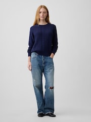 Gap Blue Rolled Neck Cable-Knit Jumper - Image 3 of 4