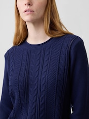 Gap Blue Rolled Neck Cable-Knit Jumper - Image 4 of 4