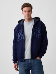 Ναυτικό - Gap Relaxed Logo Sherpa-Lined Zip-Up Hoodie - Εικόνα 1 από 4