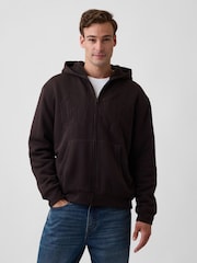 Καφετί - Gap Relaxed Logo Sherpa-Lined Zip-Up Hoodie - Εικόνα 1 από 4