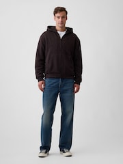 Καφετί - Gap Relaxed Logo Sherpa-Lined Zip-Up Hoodie - Εικόνα 3 από 4