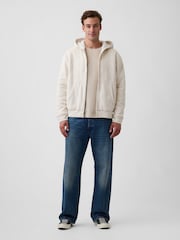 Κρεμ - Gap Relaxed Logo Sherpa-Lined Zip-Up Hoodie - Εικόνα 3 από 4