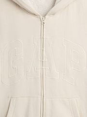 Κρεμ - Gap Relaxed Logo Sherpa-Lined Zip-Up Hoodie - Εικόνα 4 από 4