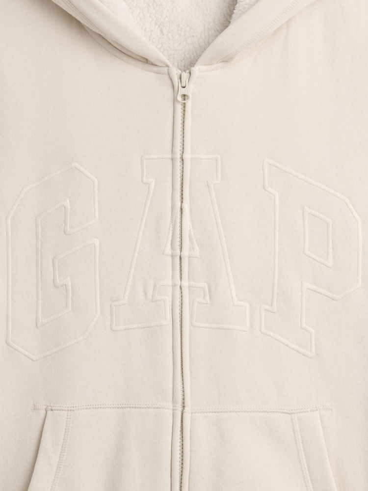 Κρεμ - Gap Relaxed Logo Sherpa-Lined Zip-Up Hoodie - Εικόνα 4 από 4
