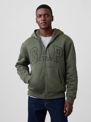 Χακί πράσινο - Gap Relaxed Logo Sherpa-Lined Zip-Up Hoodie - Εικόνα 1 από 4