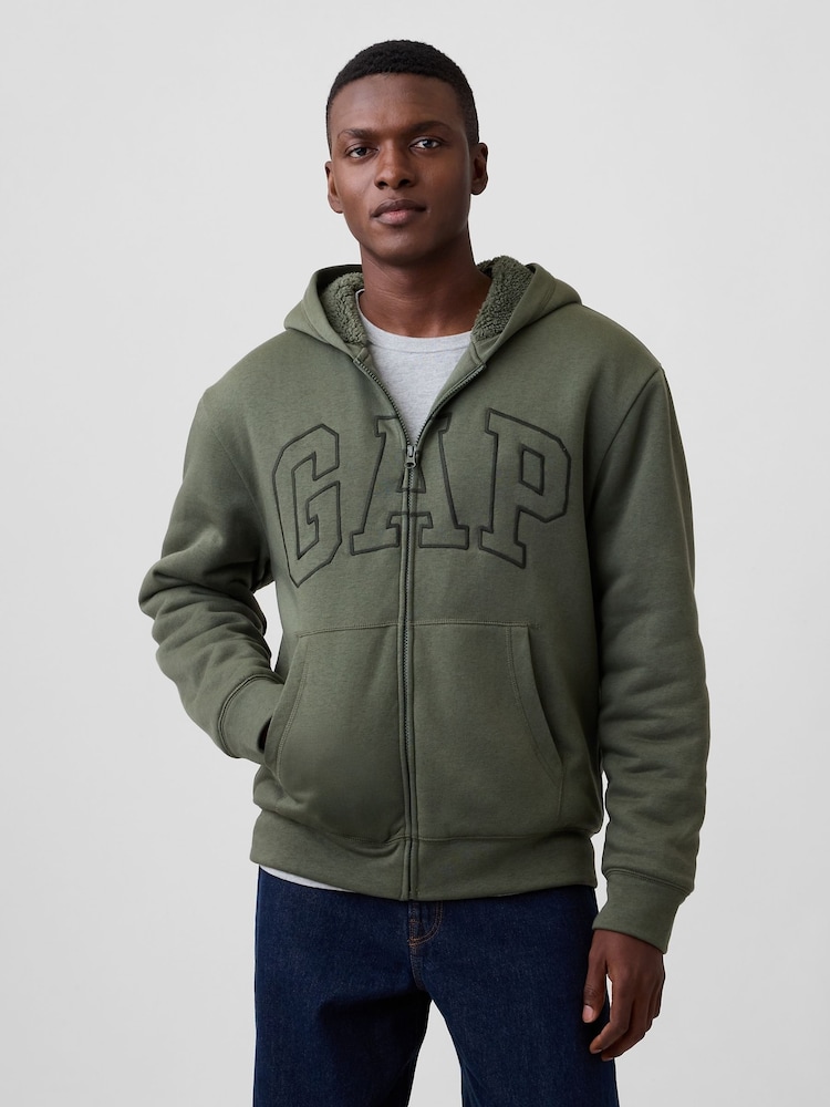 Χακί πράσινο - Gap Relaxed Logo Sherpa-Lined Zip-Up Hoodie - Εικόνα 1 από 4 Χακί πράσινο - Gap Relaxed Logo Sherpa-Lined Zip-Up Hoodie - Εικόνα 1 από 4
