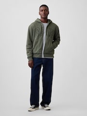 Χακί πράσινο - Gap Relaxed Logo Sherpa-Lined Zip-Up Hoodie - Εικόνα 3 από 4