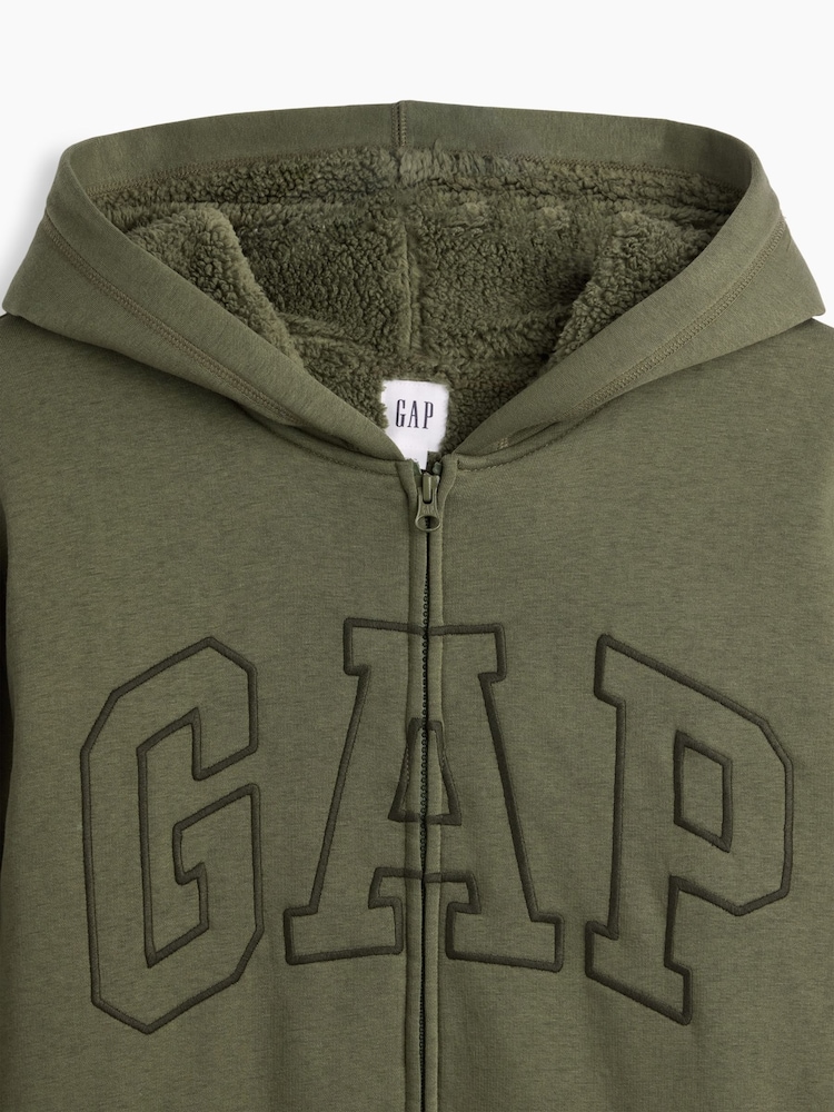 Χακί πράσινο - Gap Relaxed Logo Sherpa-Lined Zip-Up Hoodie - Εικόνα 4 από 4 Χακί πράσινο - Gap Relaxed Logo Sherpa-Lined Zip-Up Hoodie - Εικόνα 4 από 4