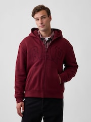 Burgundy - Gap Relaxed Logo Sherpa-Lined Zip-Up Hoodie - Εικόνα 1 από 4