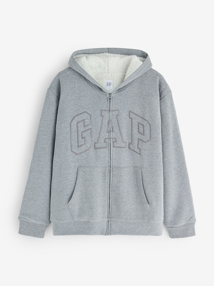 Γκρι - Gap Relaxed Logo Sherpa-Lined Zip-Up Hoodie - Εικόνα 1 από 4