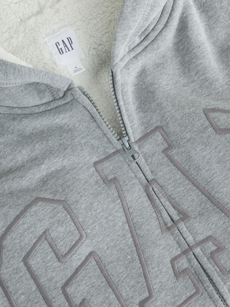 Γκρι - Gap Relaxed Logo Sherpa-Lined Zip-Up Hoodie - Εικόνα 4 από 4