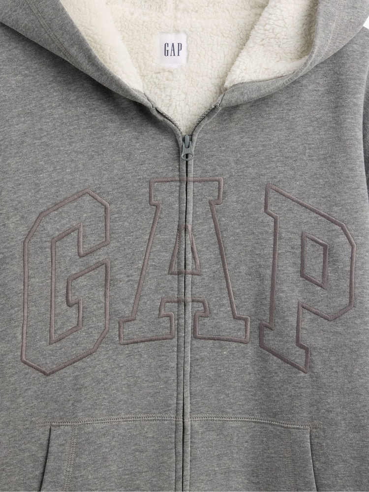 Grau - Gap Relaxed Logo Sherpa-Lined Zip-Up Hoodie - Bild 8 von 8