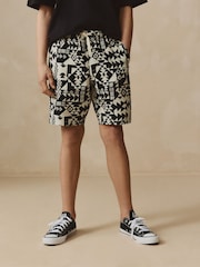 Black/White Print Single Linen Blend Pull-On Shorts (3-16yrs) - Image 1 of 8