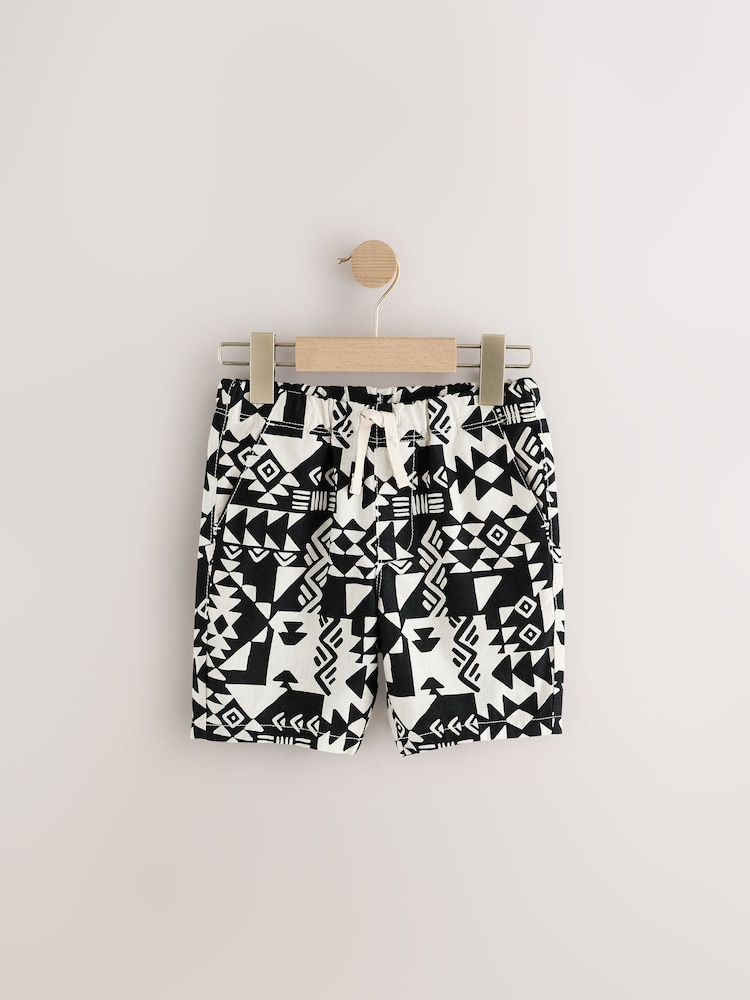 Black/White Print Single Linen Blend Pull-On Shorts (3-16yrs) - Image 1 of 8 Black/White Print Single Linen Blend Pull-On Shorts (3-16yrs) - Image 1 of 8