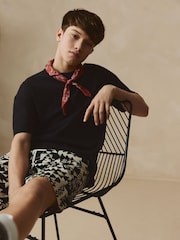 Black/White Print Single Linen Blend Pull-On Shorts (3-16yrs) - Image 2 of 8