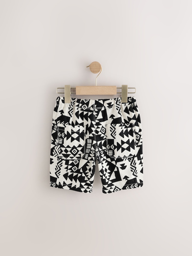 Black/White Print Single Linen Blend Pull-On Shorts (3-16yrs) - Image 6 of 8