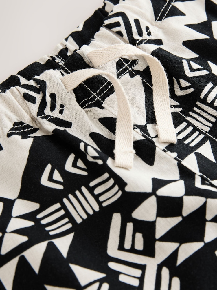 Black/White Print Single Linen Blend Pull-On Shorts (3-16yrs) - Image 8 of 8