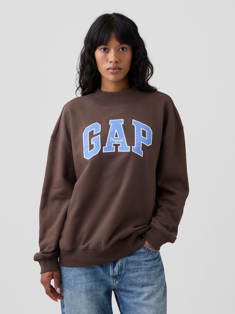 Gap Brown Oversized Logo Mock Neck Tunic Sweatshirt - Image 1 of 4 Gap Brown Oversized Logo Mock Neck Tunic Sweatshirt - Image 1 of 4