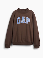 Gap Brown Oversized Logo Mock Neck Tunic Sweatshirt - Image 4 of 4