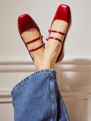 Mint Velvet Red Leather Ballet Pumps - Image 2 of 4
