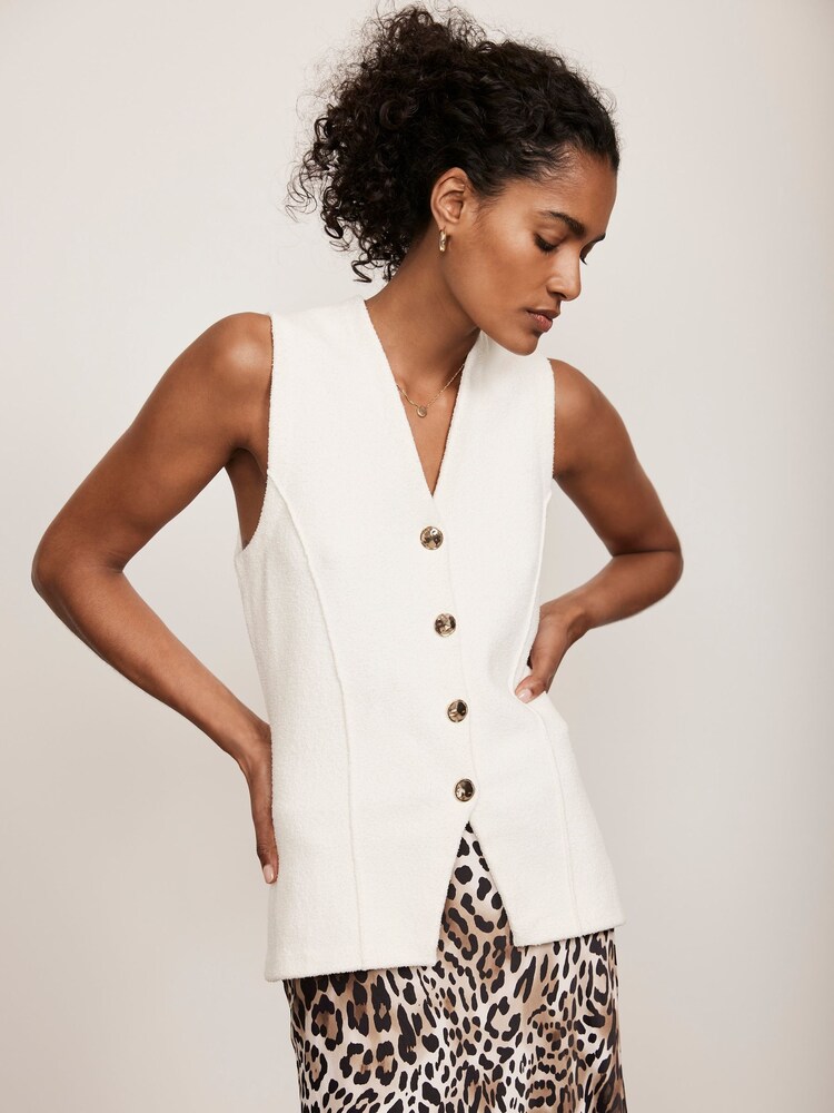 Mint Velvet White Long Wool Blend Waistcoat - Image 2 of 4