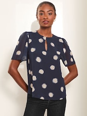 Lipsy Navy Flutter Sleeve Chiffon Blouse - Image 2 of 4