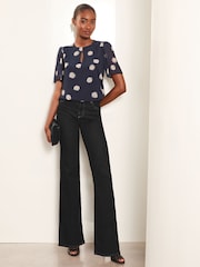 Lipsy Navy Flutter Sleeve Chiffon Blouse - Image 3 of 4