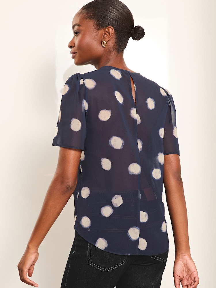 Lipsy Navy Flutter Sleeve Chiffon Blouse - Image 4 of 4