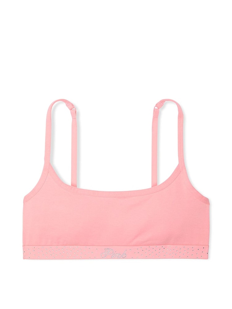 Victoria's Secret PINK Petal Pink Diamante Cotton Logo Skinny Scoop Bralette - Image 3 of 3