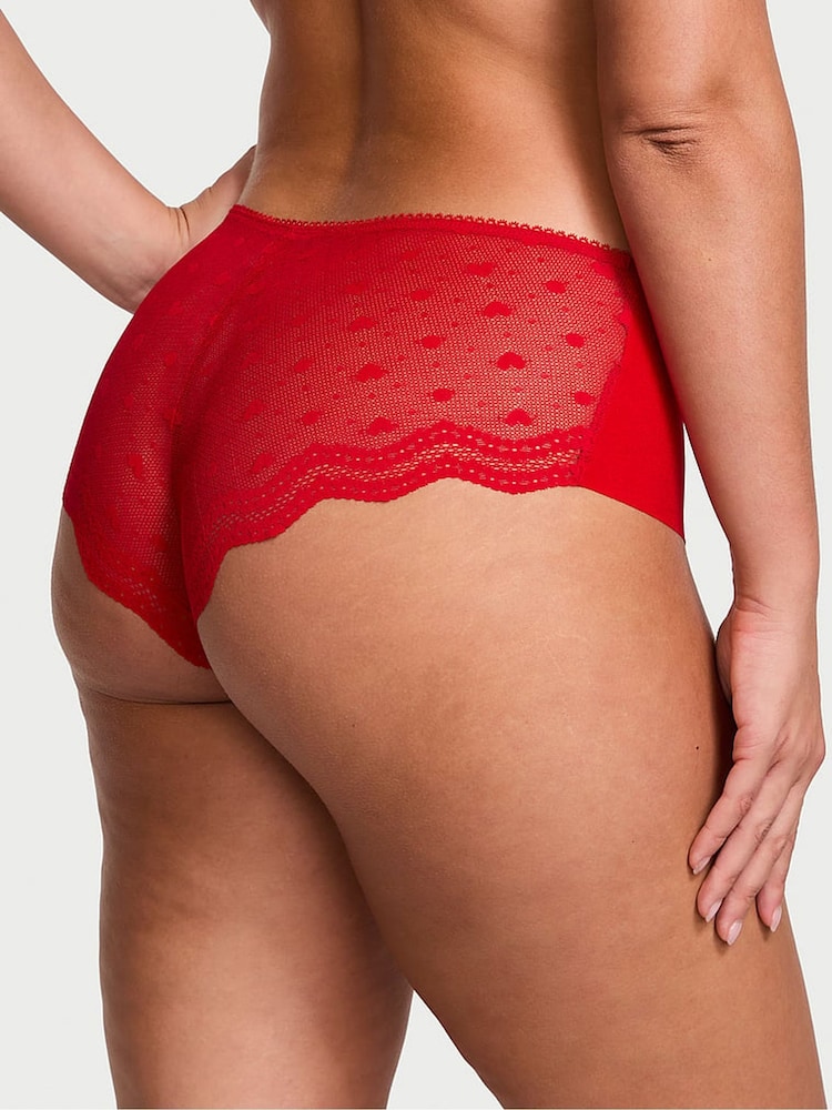 Victoria's Secret Lipstick Red Cheeky Heart Mesh Back Knickers - Image 2 of 3